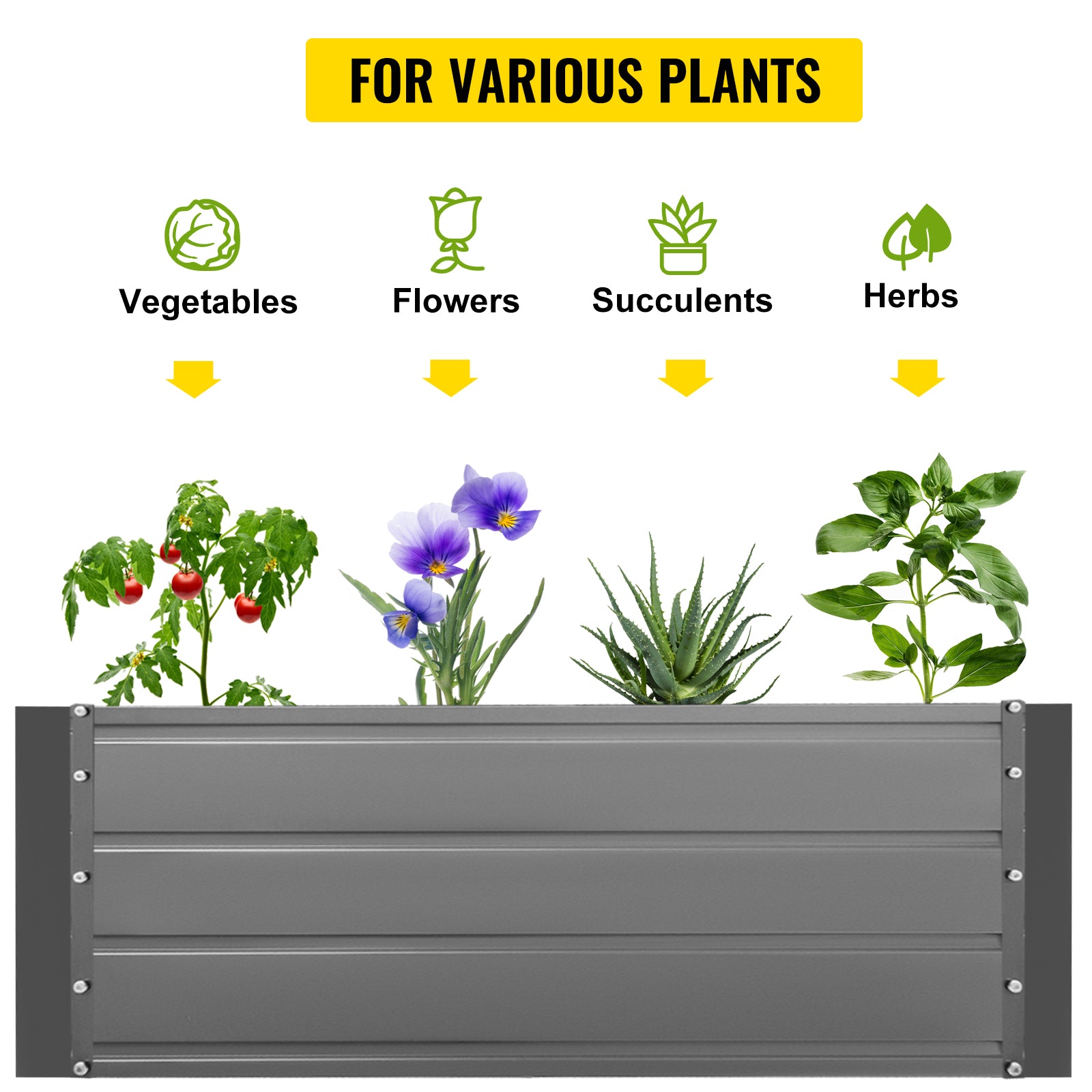 VEVORbrand Raised Metal Garden Bed, 40"x40"x16" Steel Garden Bed Gray Square Planter Box, Plant Raised Garden Bed Kit Outdoor Compost Garden Bed