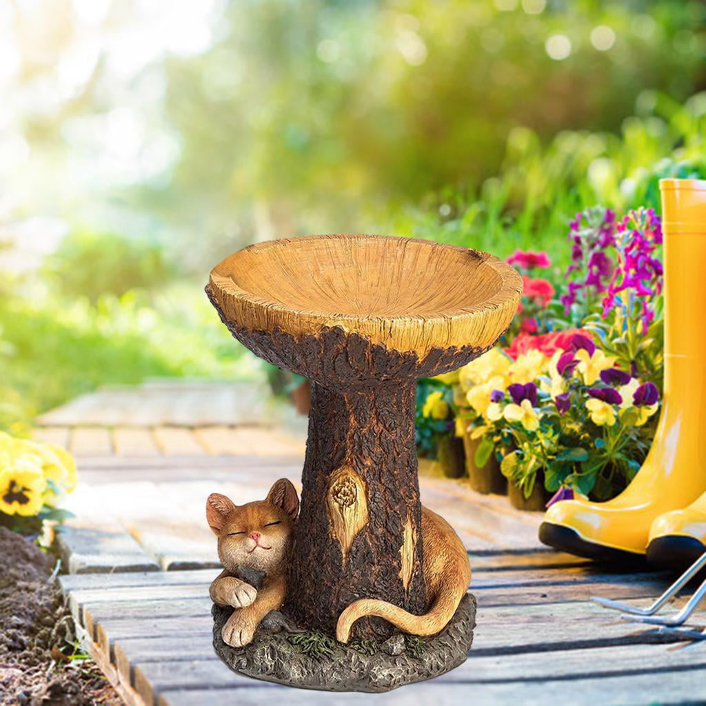 CUTICATE Bird Baths for Outdoors Resin Bird Bath Bowl with Pedestal Cat Trunk Statue Sculpture Ornament for Garden Yard Lawn Decor