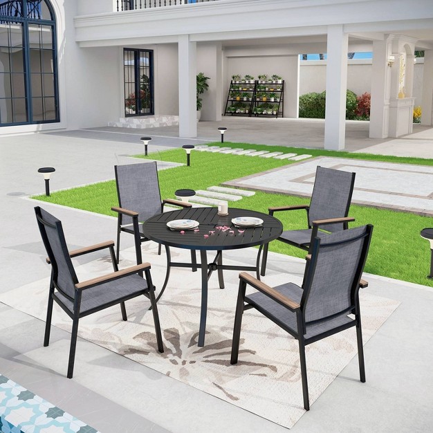 5pc Patio Dining Set Steel Table With Umbrella Hole Lightweight Aluminum Frame Sling Chairs Weather resistant Captiva Designs