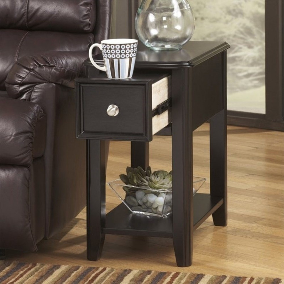 Bowery Hill 1 Drawer End Table in Almost Black   Transitional   Side Tables And End Tables   by Homesquare  Houzz