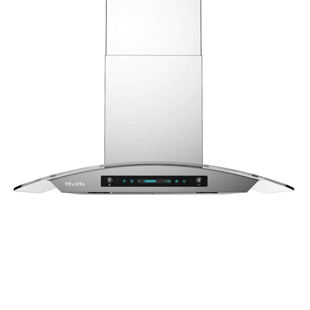 HisoHu 2952 in 780 CFM Ducted Wall Mount Range Hood in Stainless Steel and Glass With Gesture Sensing Control Function