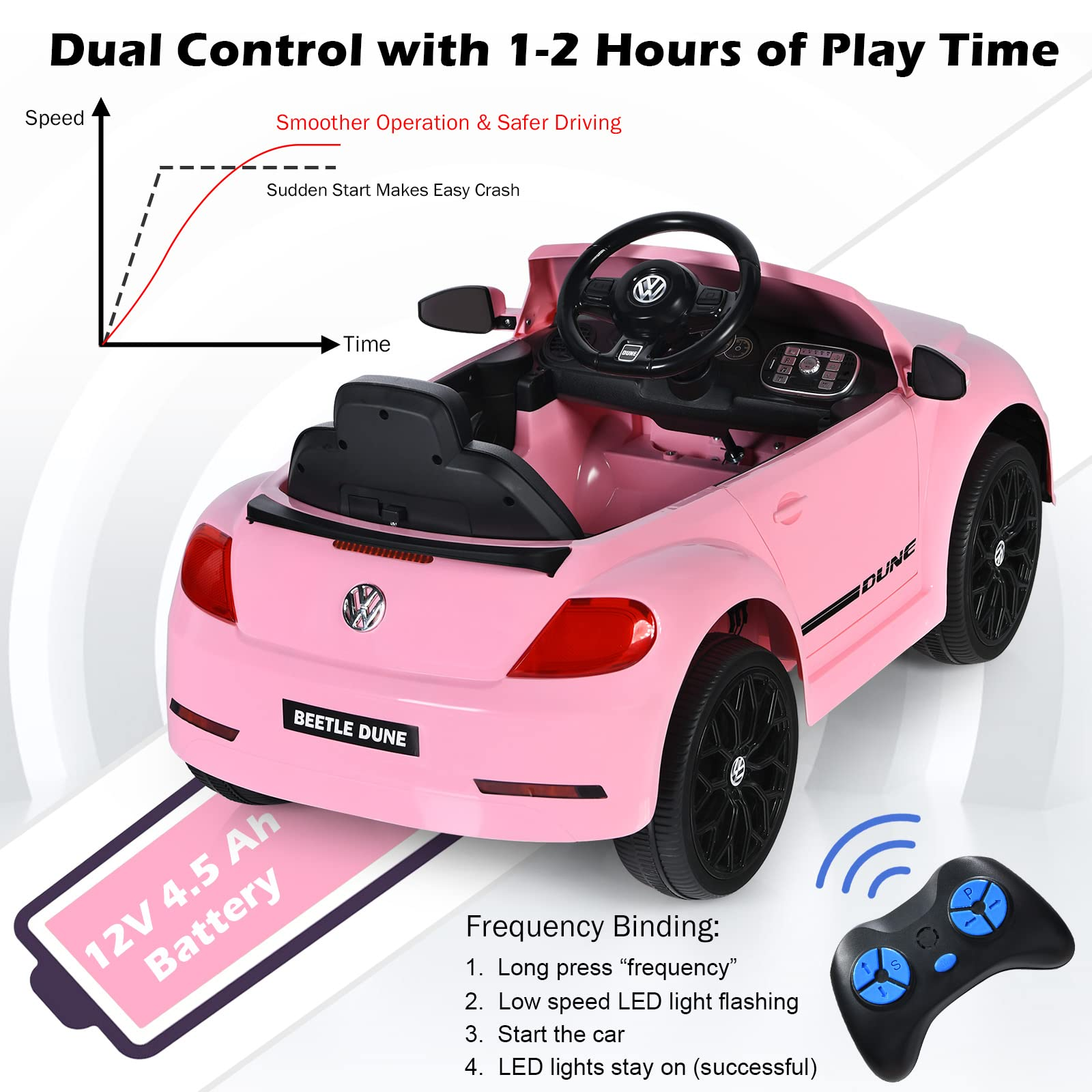 Costzon Ride on Car, 12V Licensed Volkswagen Beetle Battery Powered Vehicle w/ Remote Control