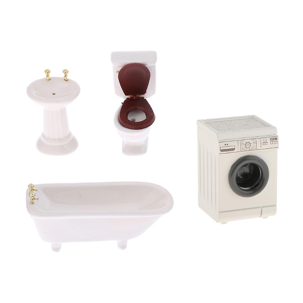 1:12 Scale Washing Machine Home Appliance and Ceramic Bathroom Set Model Accs