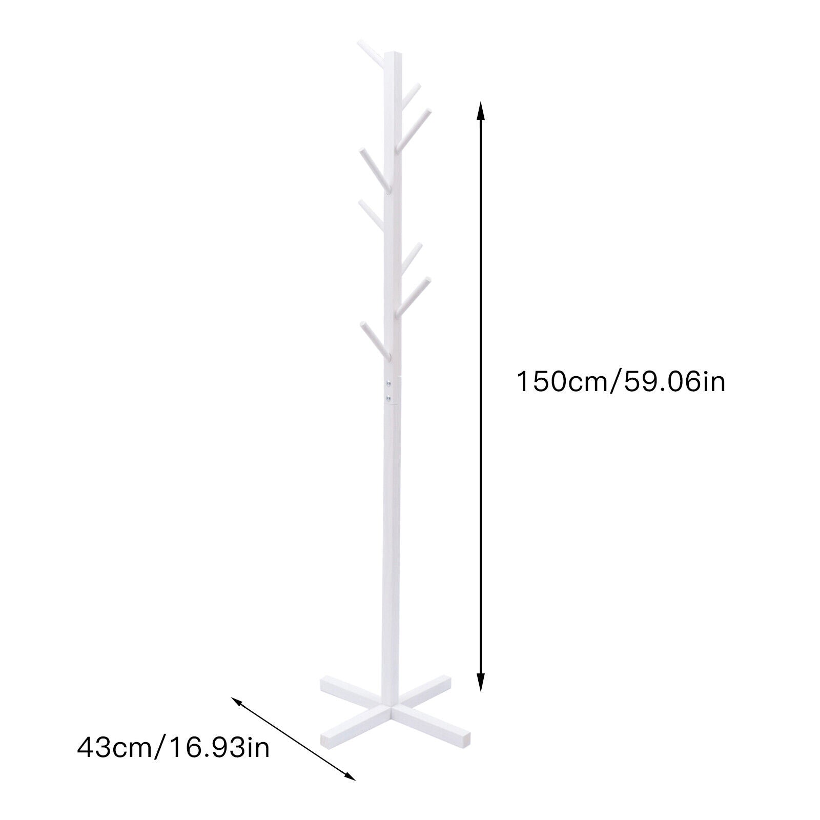 8-Hook Wooden White Coat Stand Hat Display Holder Rack Tree Shape Clothes Hanger Coats Hanger Clothes Rack  Freestanding Clothing Rack Storage Stand Holder