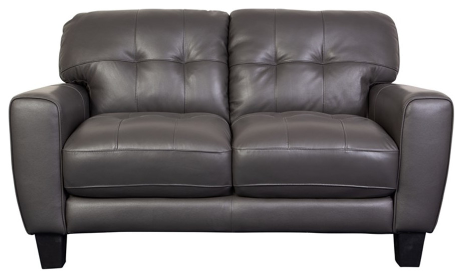 Penner Top Grain Leather Loveseat   Gray   Contemporary   Loveseats   by Homesquare  Houzz