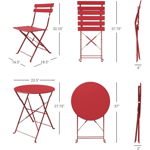 3Piece Bistro Set Folding Outdoor Furniture Sets with Premium Steel Frame Portable Design for Bistro and Balcony