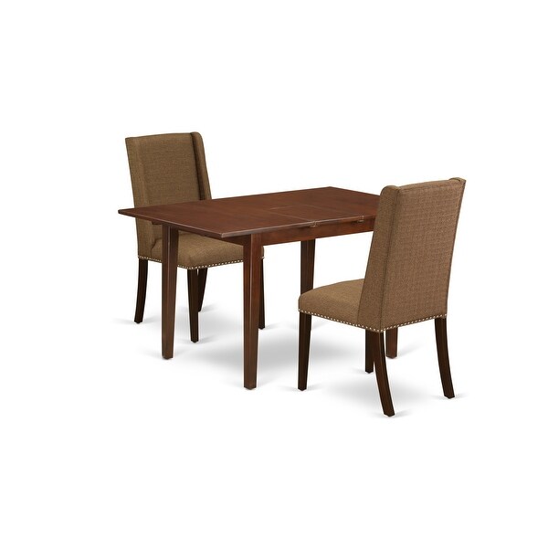 3Pc Dining Room Set - a Dining Table - 2 Parsons Chairs Upholstered with Linen Fabric - Mahogany Finish ( Fabric Color Options)