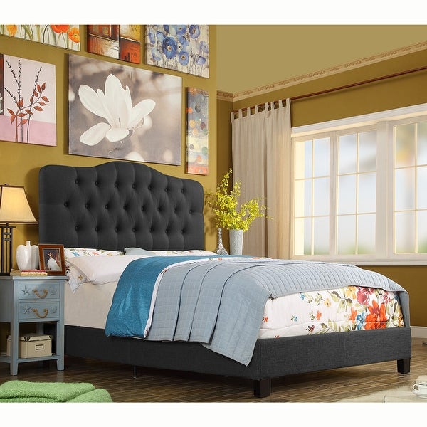 Tara Virgil Curved Upholstered Button-tufted Platform Bed Frame - - 28593705