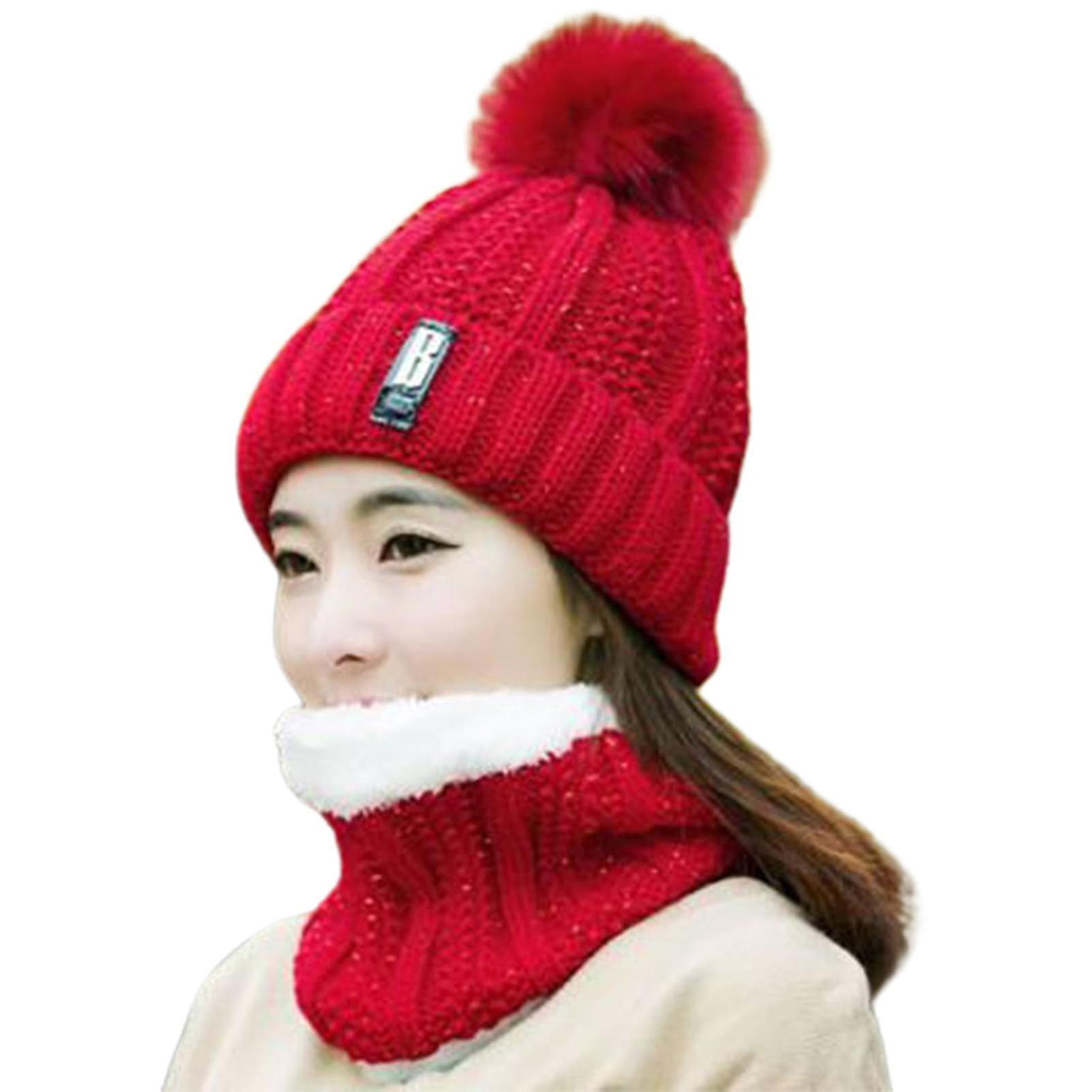 Winter Beanie Hat Scarf Set Women Slouchy Scarf Warm Knitted Hat For Outdoor