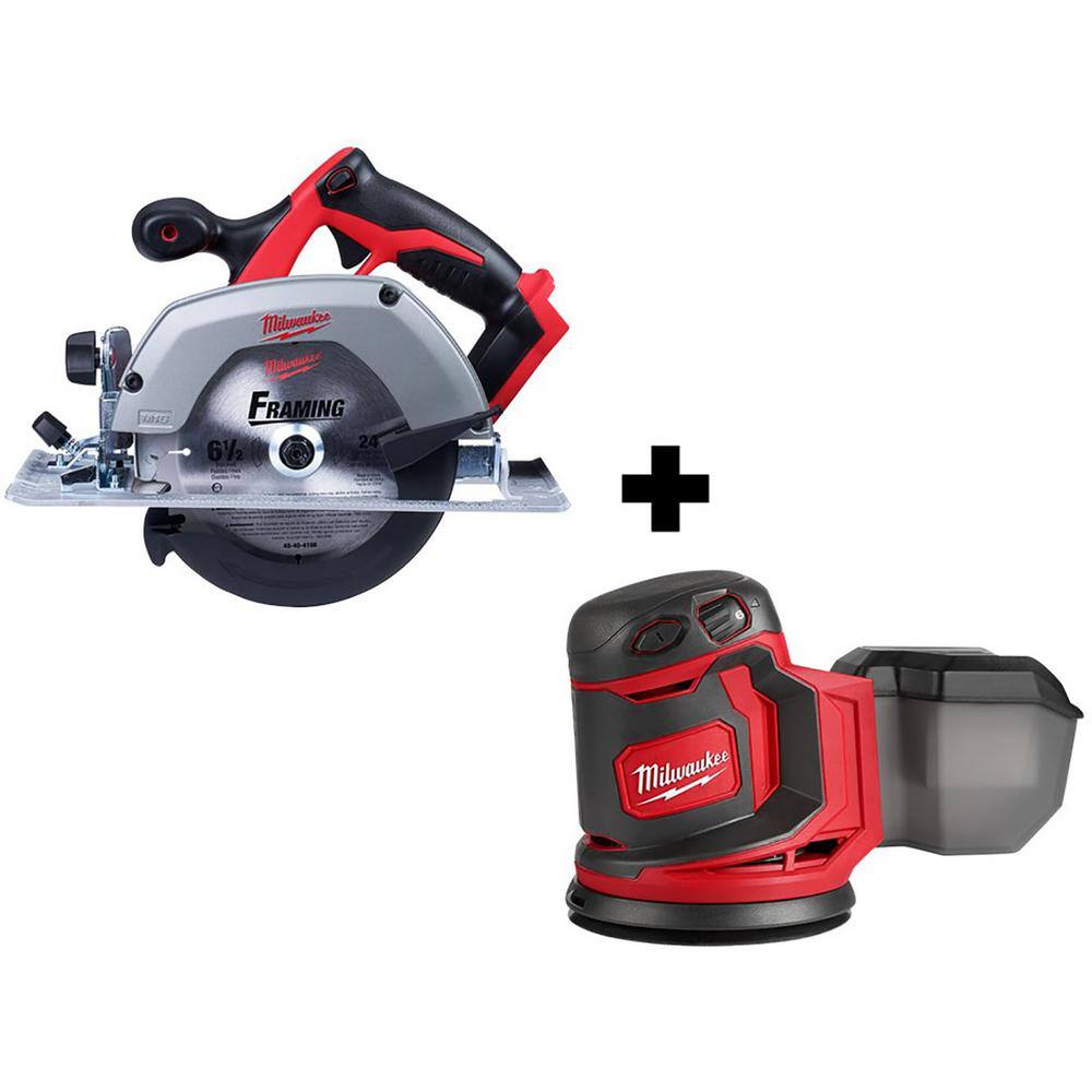 MW M18 18V Lithium-Ion Cordless 6-12 in. Circular Saw with M18 5 in. Random Orbit Sander 2630-20-2648-20