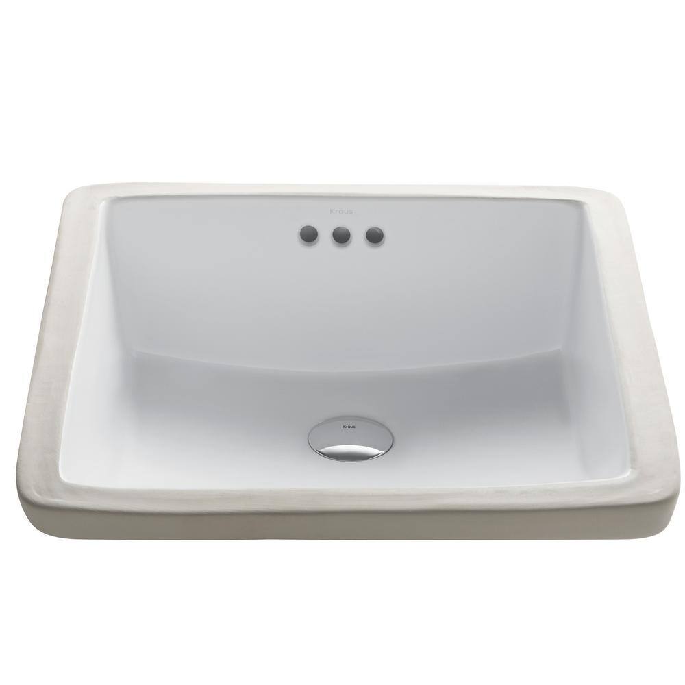 KRAUS Elavo Square Ceramic Undermount Bathroom Sink in White with Overflow KCU-231