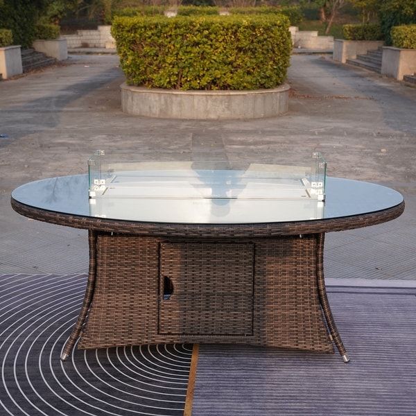 Moda Furnishings Outdoor Wicker Oval Gas Fire Pit Table (TABLE ONLY)