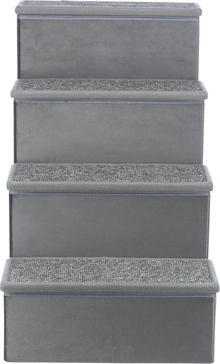 TRIXIE Velour Foldable Cat and Dog Stairs with Storage， Gray