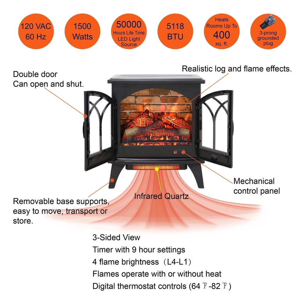 24 Inch Freestanding 3D Infrared Electric Fireplace Stove in Antique Black with Remote Control   24\