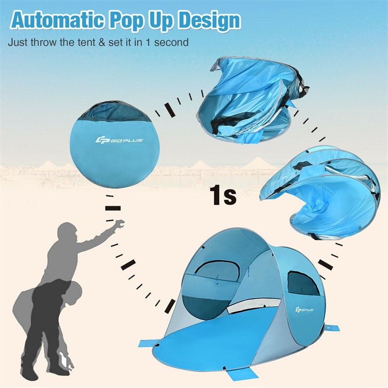 Pop Up Beach Tent Anti-UV UPF 50+ Portable Sun Shade Shelter