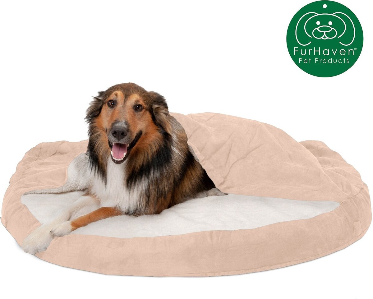 FurHaven Faux Sheepskin Snuggery Gel Top Cat and Dog Bed with Removable Cover