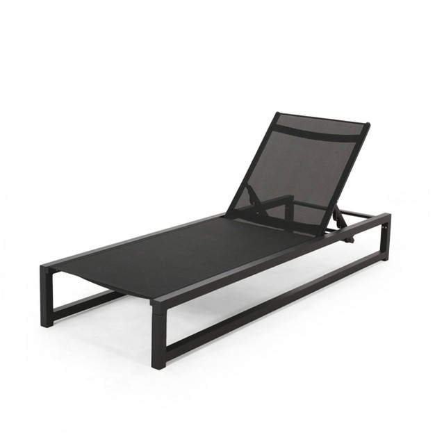 Modesta Patio Aluminum Chaise Lounge With Mesh Seating Black Christopher Knight Home