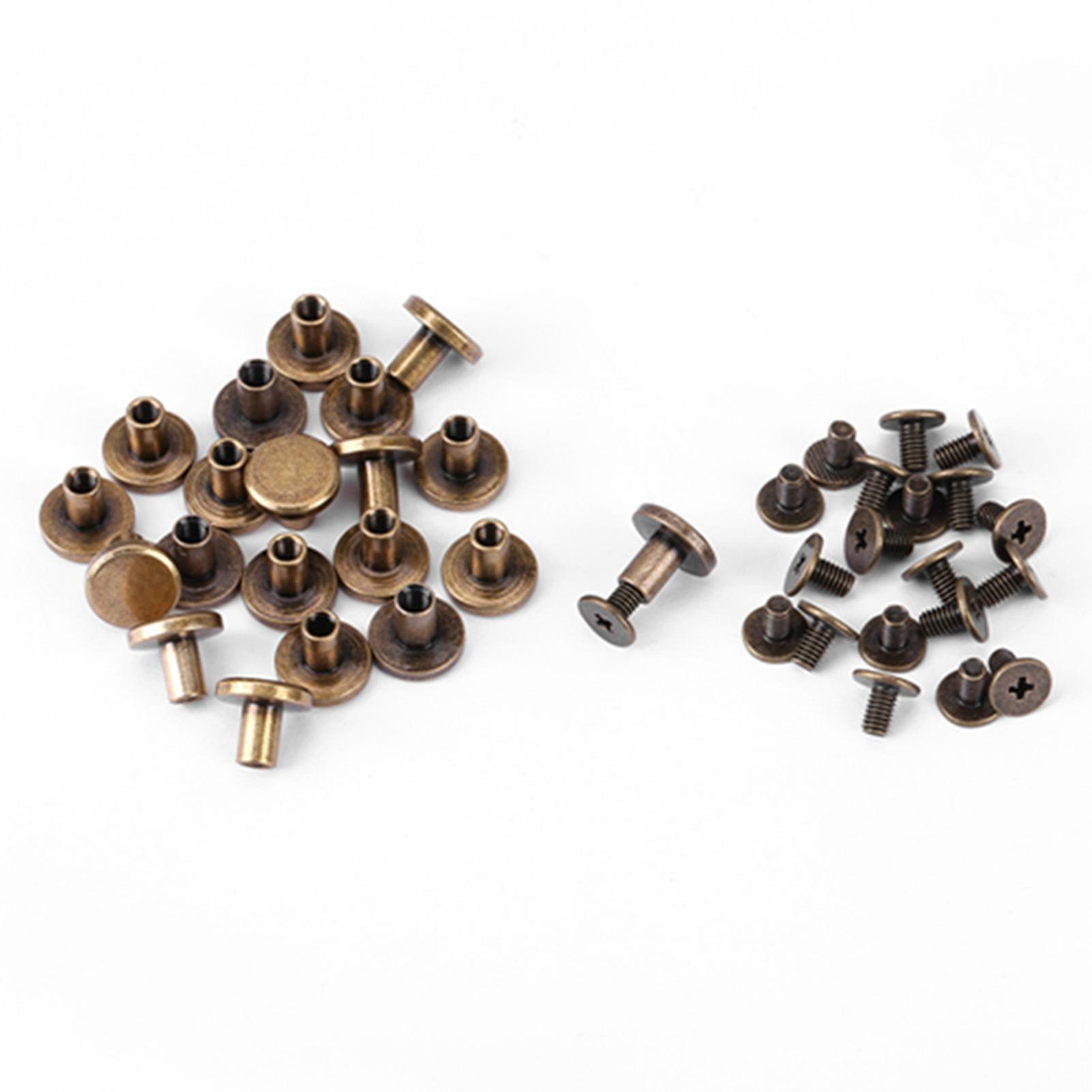 20pcs Flat Head Copper Brass Screws Nuts Nails Rivets Leather Cap Accessory (8mm)