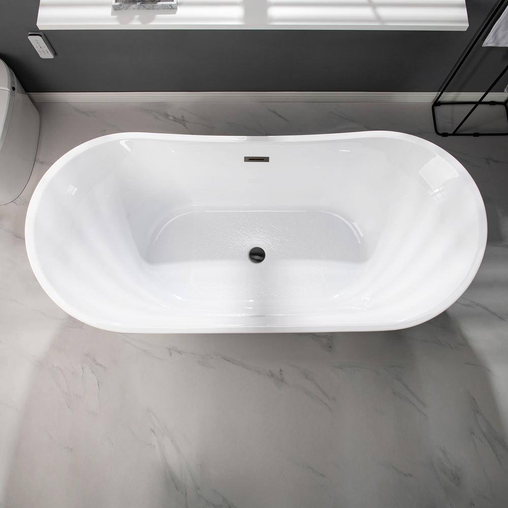 WOODBRIDGE Rolande 67 in. Acrylic FlatBottom Double Slipper Bathtub with Matte Black Overflow and Drain Included in Black HBT5597