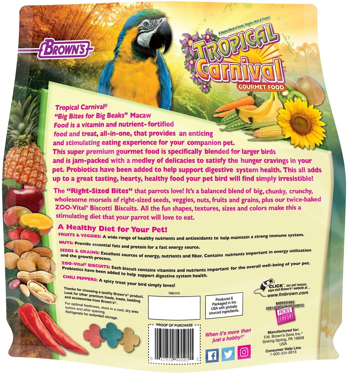 Brown's Tropical Carnival Big Bites with ZOO-Vital Biscuits Macaw Food