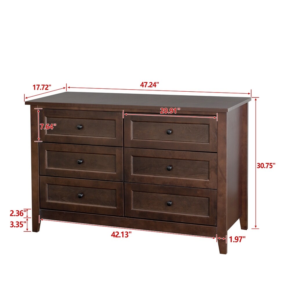 Antique 6 Drawer Dresser  Solid Wood Frame  Space Saving Organizer for Living Room  Bedroom  and Dining Area