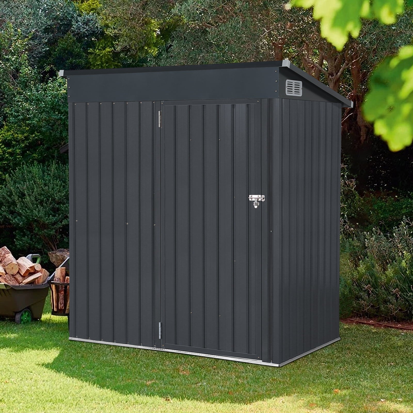 OC Orange-Casual 5' x 3' FT Outdoor Storage Shed, Metal Garden Tool Shed with Lockable Door, Outside Sheds & Storage Galvanized Steel, Black