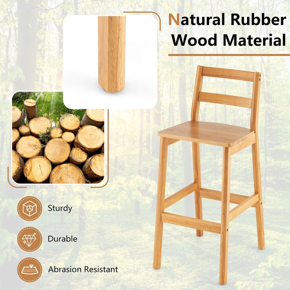 Gymax Set of 4 Solid Rubber Wood Bar Stools 28'' Dining Chairs w/