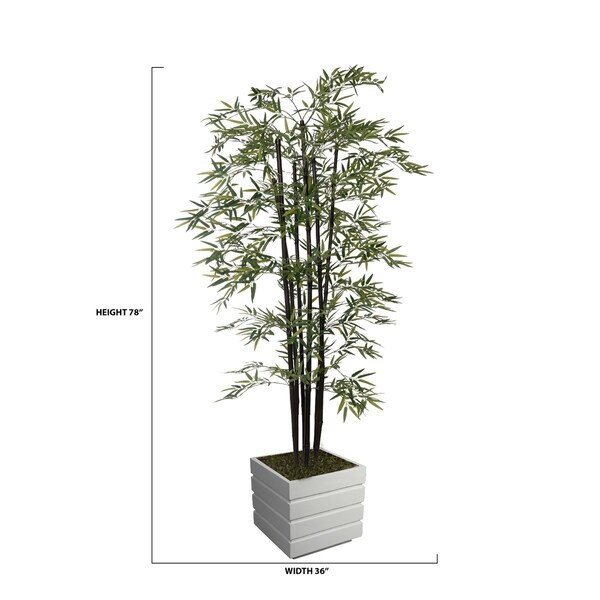 78 Tall Bamboo Tree with Decorative Black Poles and Fiberstone Planter