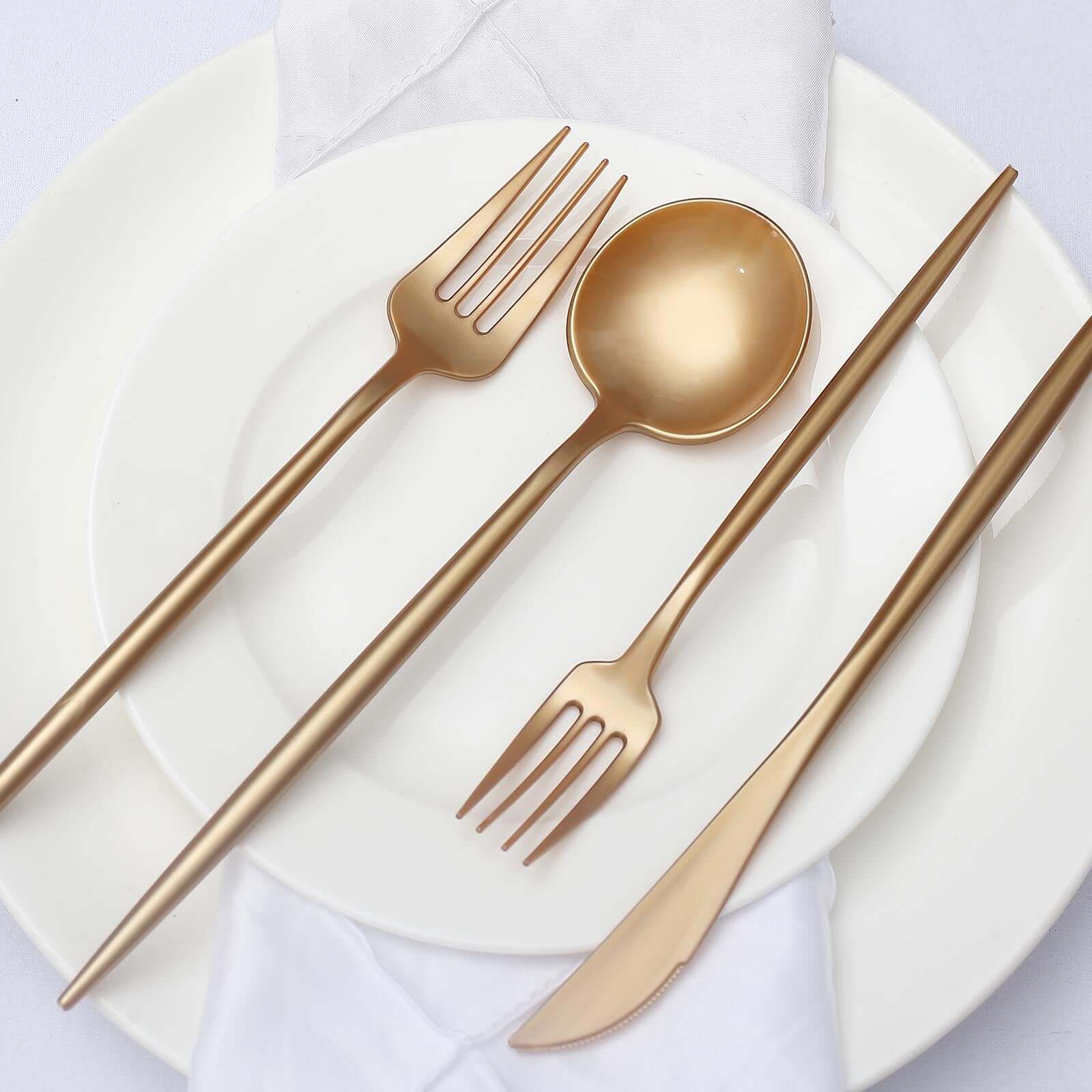 50 Pack Gold Heavy Duty Plastic Utensil Set, Premium Disposable Sleek Cutlery Flatware