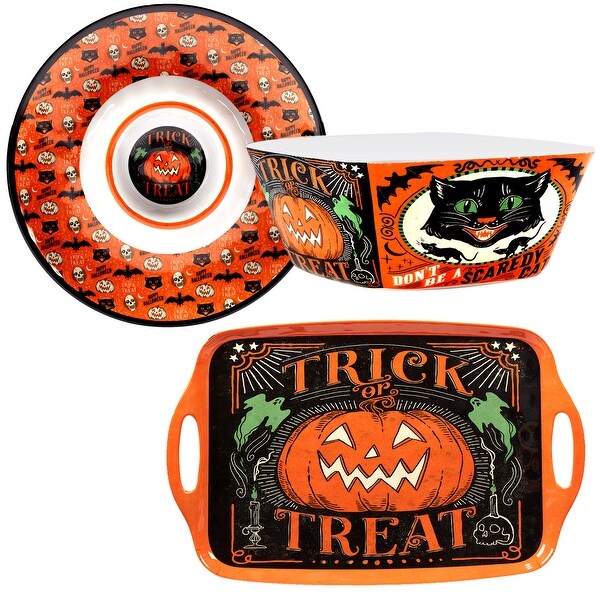 Certified International Scaredy Cat 3-Piece Melamine Hostess Serving Set