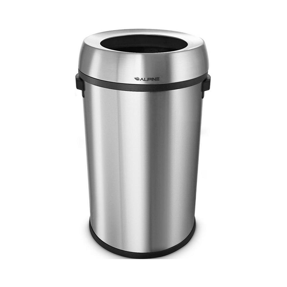 Alpine Industries 17 Gal. Stainless Steel Heavy-Gauge Brushed Open Top Commercial Trash Can 470-65L