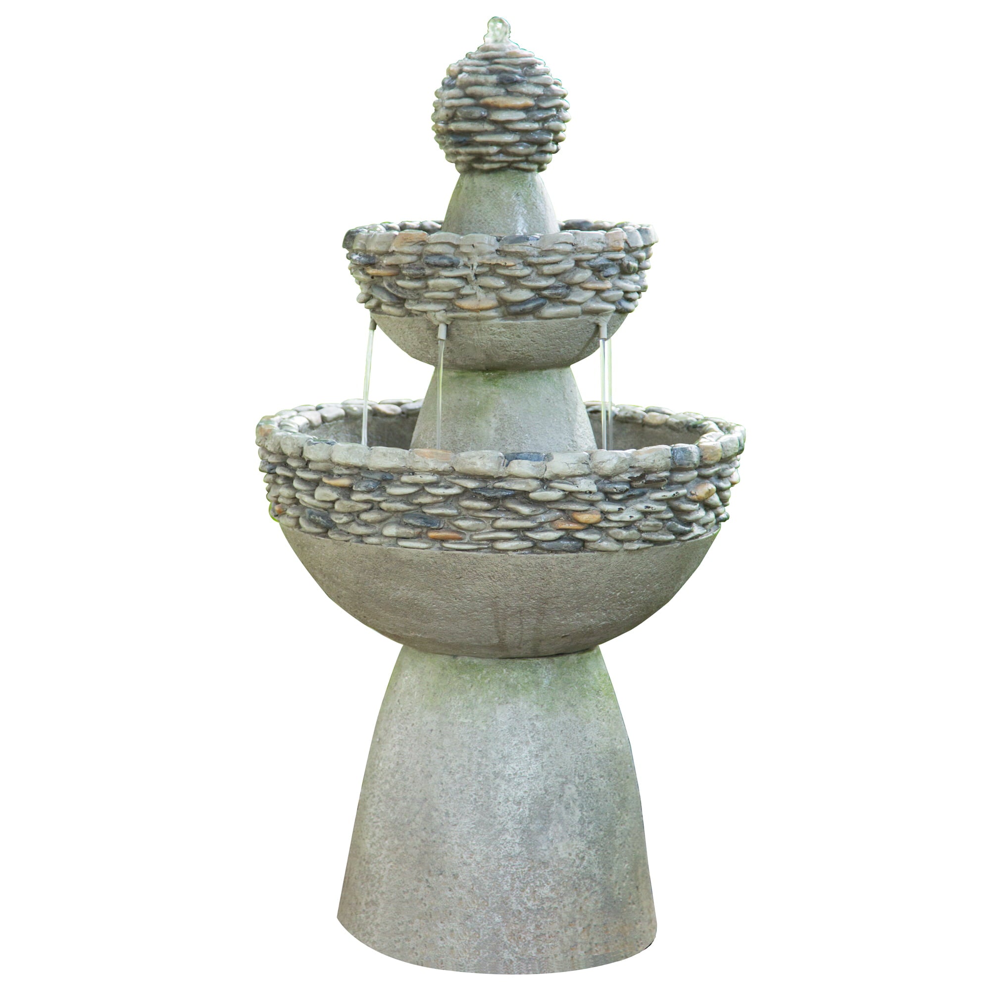 Teamson Home Outdoor Stone-Look 3-Tier Pedestal Floor Fountain， Gray