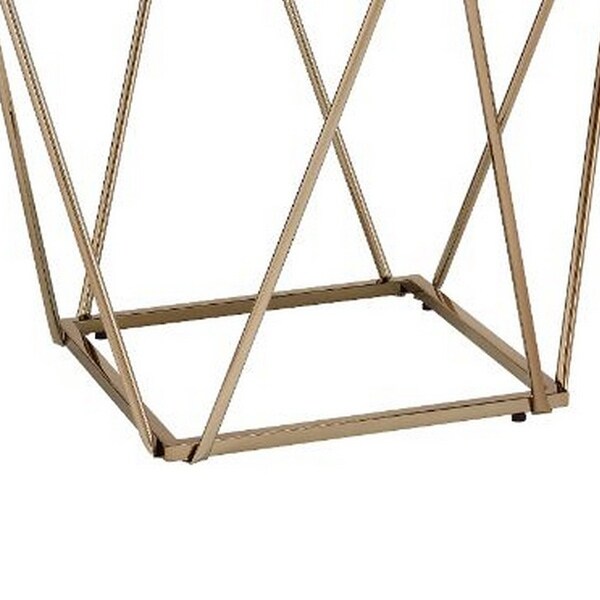 End Table with Mirror Top and Open Geometric Base， Champagne Gold