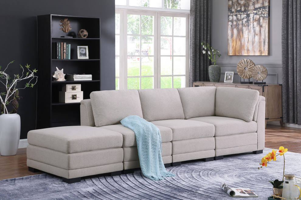 Kristin Light Gray Linen Reversible Sofa With Ottoman   Transitional   Sectional Sofas   by Lilola Home  Houzz