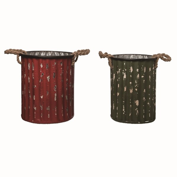 Transpac Metal Red Christmas Rugged Buckets Set of 2