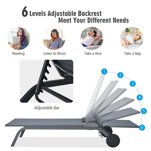 Tangkula Outdoor Aluminum Chaise Lounge Recliner Chair With Adjustable Backrest