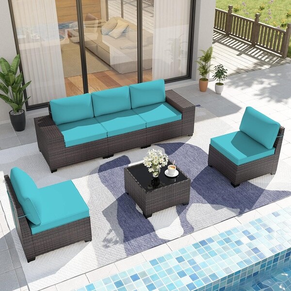 Kullavik Patio Furniture Set Sofa 6Piece Wicker Sectional Sofa Set，Outdoor Furniture Rattan Patio Sofa Conversation Set