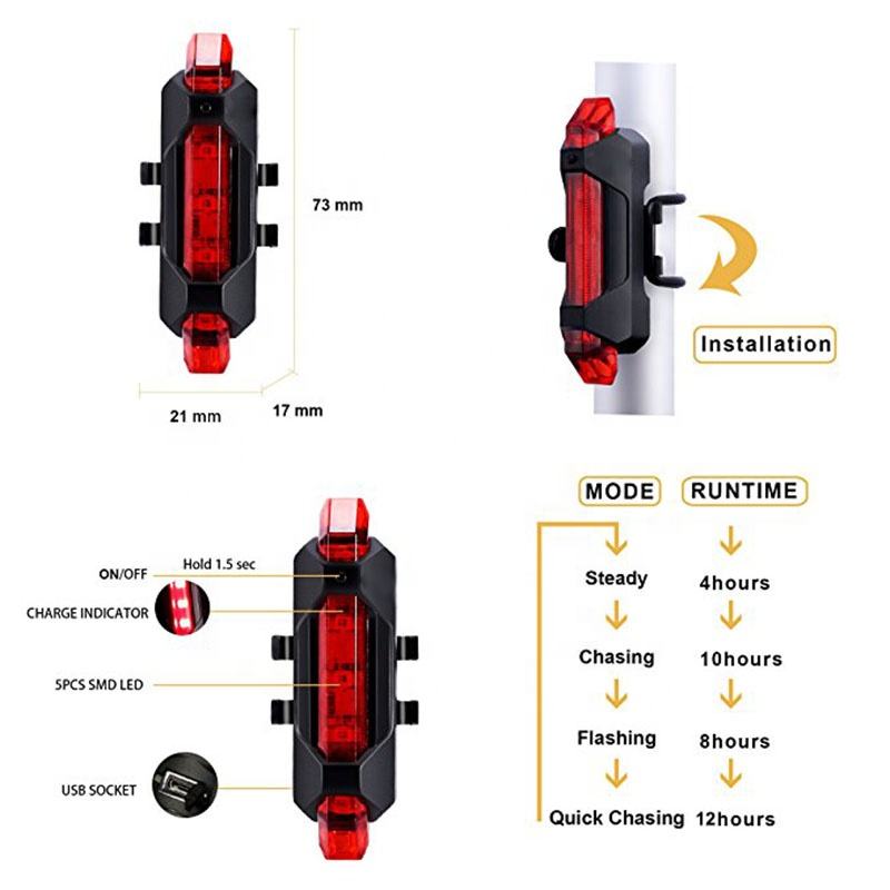 FY fashion Bike Bicycle light Rechargeable LED Taillight USB Rear Tail Safety Warning Cycling light Portable Flash Light Bright