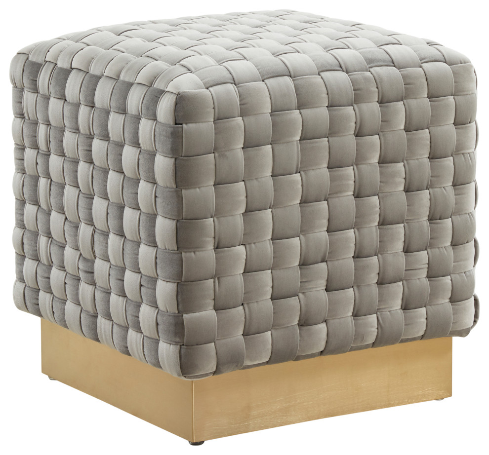 Myrtle 19 quotModern Square Weave Velvet Ottoman With Gold Base   Contemporary   Footstools And Ottomans   by LeisureMod  Houzz