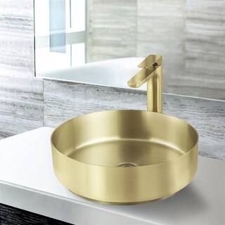 AKDY Gold Stainless Steel Round Bathroom Vessel Sink with High Arc Faucet BS001-3-3-4