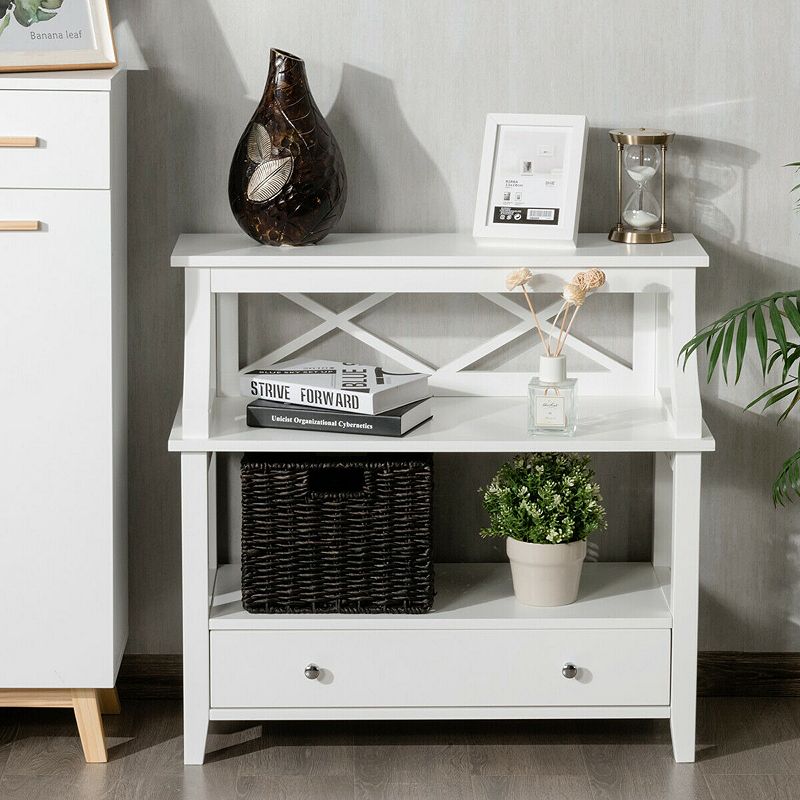 3-Tier Console Table with a Large Slide Drawer and Storage Shelves