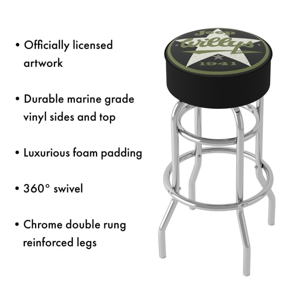 Jeep Willys 1941 360 Degree Swivel Barstool with Foam Padded Seat - 20 x 20 x 31