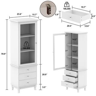 FUFUGAGA 70.9 in. H Wood Standard Bookshelf Bookcase in White With Tempered Glass Doors 3 Drawers and Adjustable Shelves KF330059-01-c