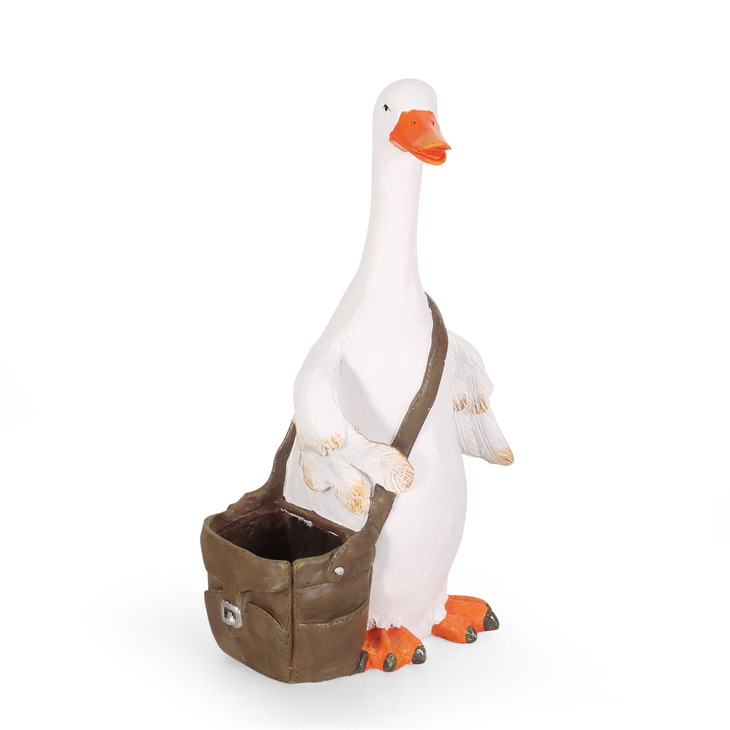 Krass Outdoor Decorative Goose Planter, White and Brown