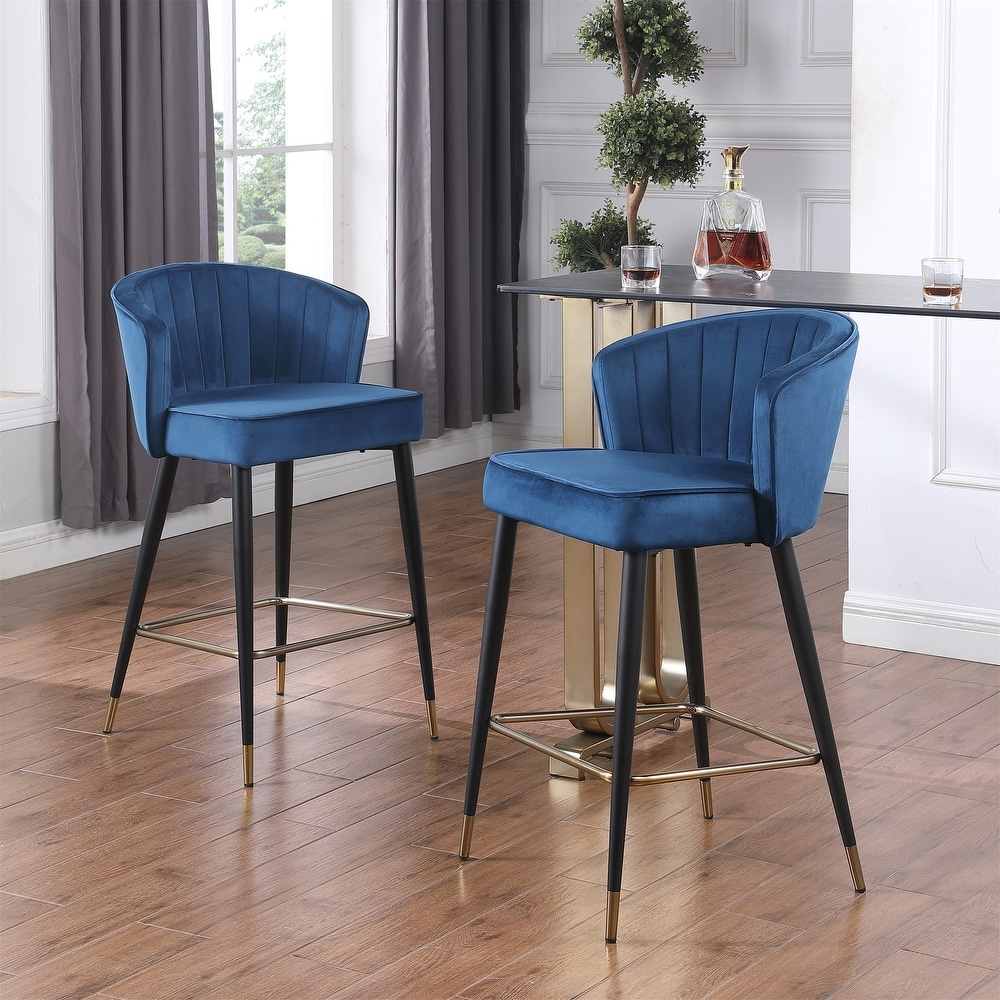 Set of 2 Contemporary Velvet Upholstered Stool with Channel Tufting