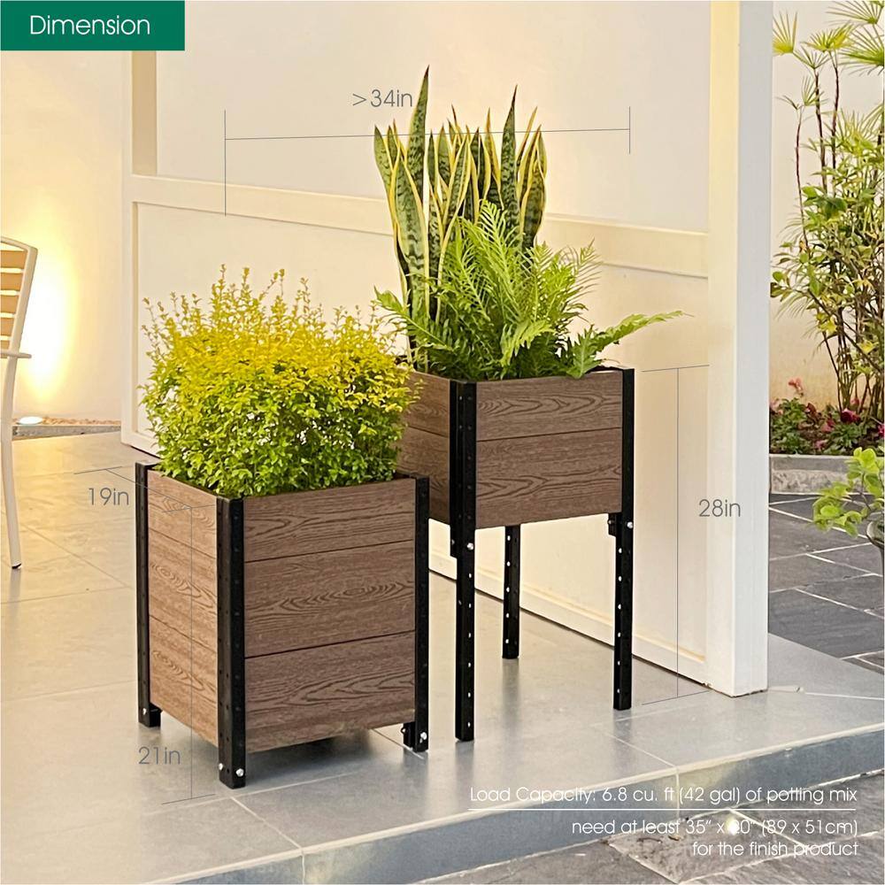 EverBloom 17 in. D x 28 in. H x 38 in. W Brown and Black Composite Board and Steel 2-Corner Planter Bundle K2217