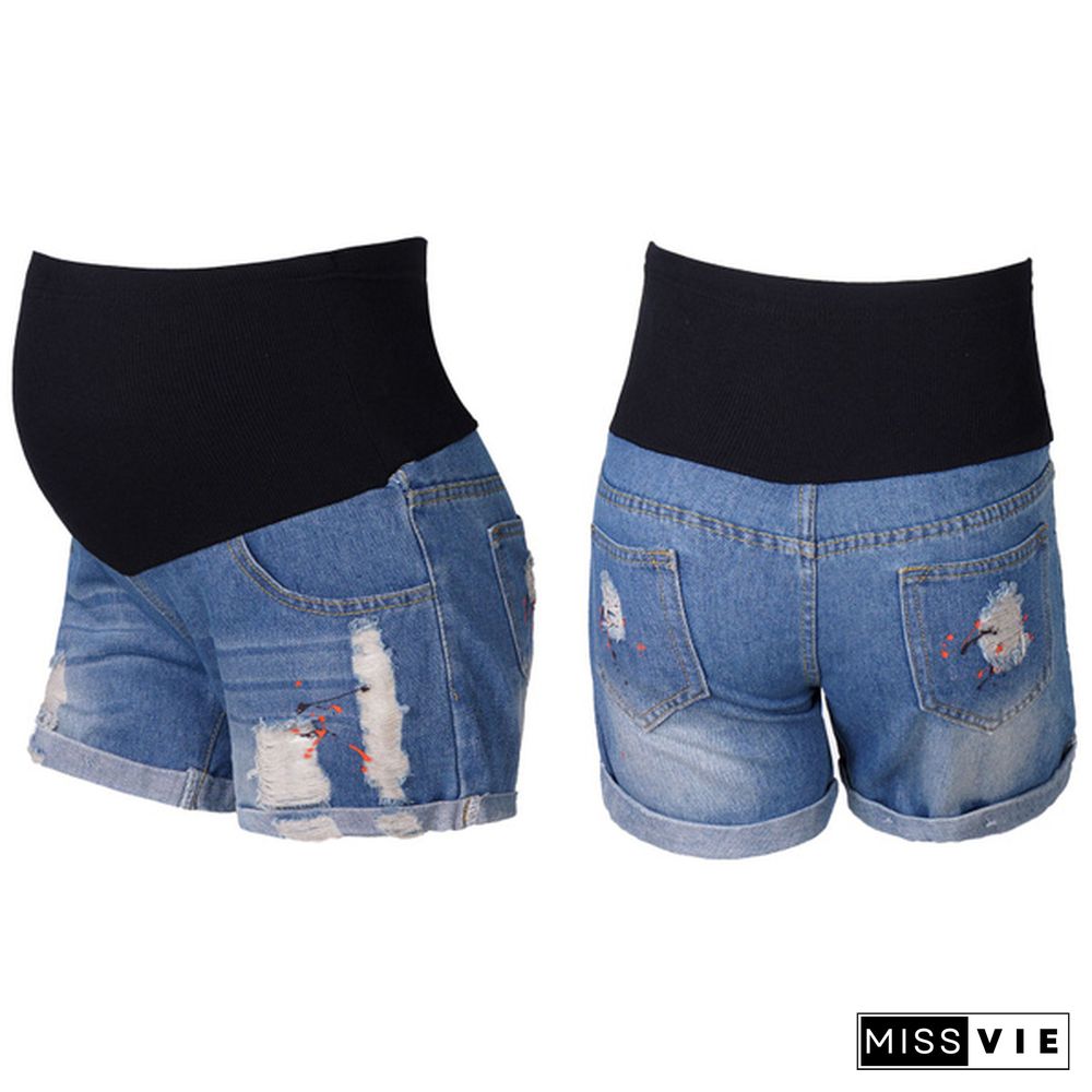 Loose Ripped Denim Maternity Shorts Summer Casual Belly Clothes for Pregnant Women