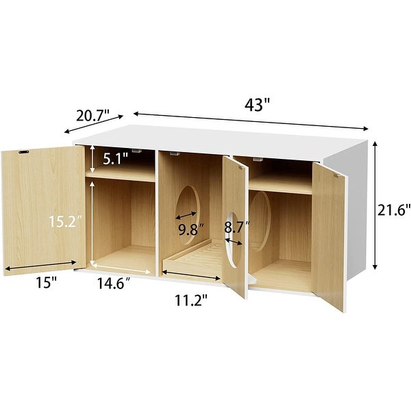 Cat Litter Box Enclosure 43 Inch， Wood Cat Washroom Storage Cabinet