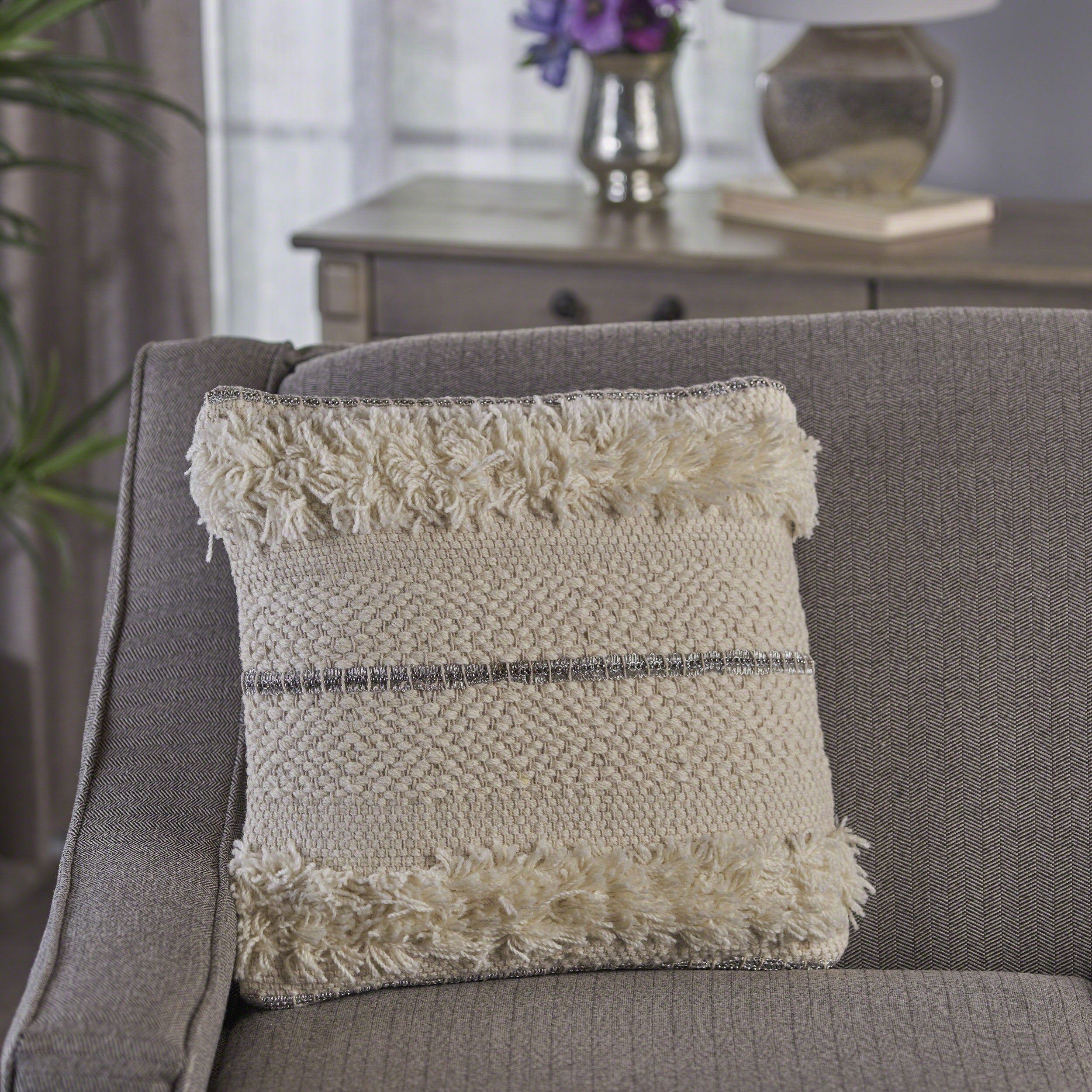 Miles Handcrafted Boho Fabric and Lace Pillow