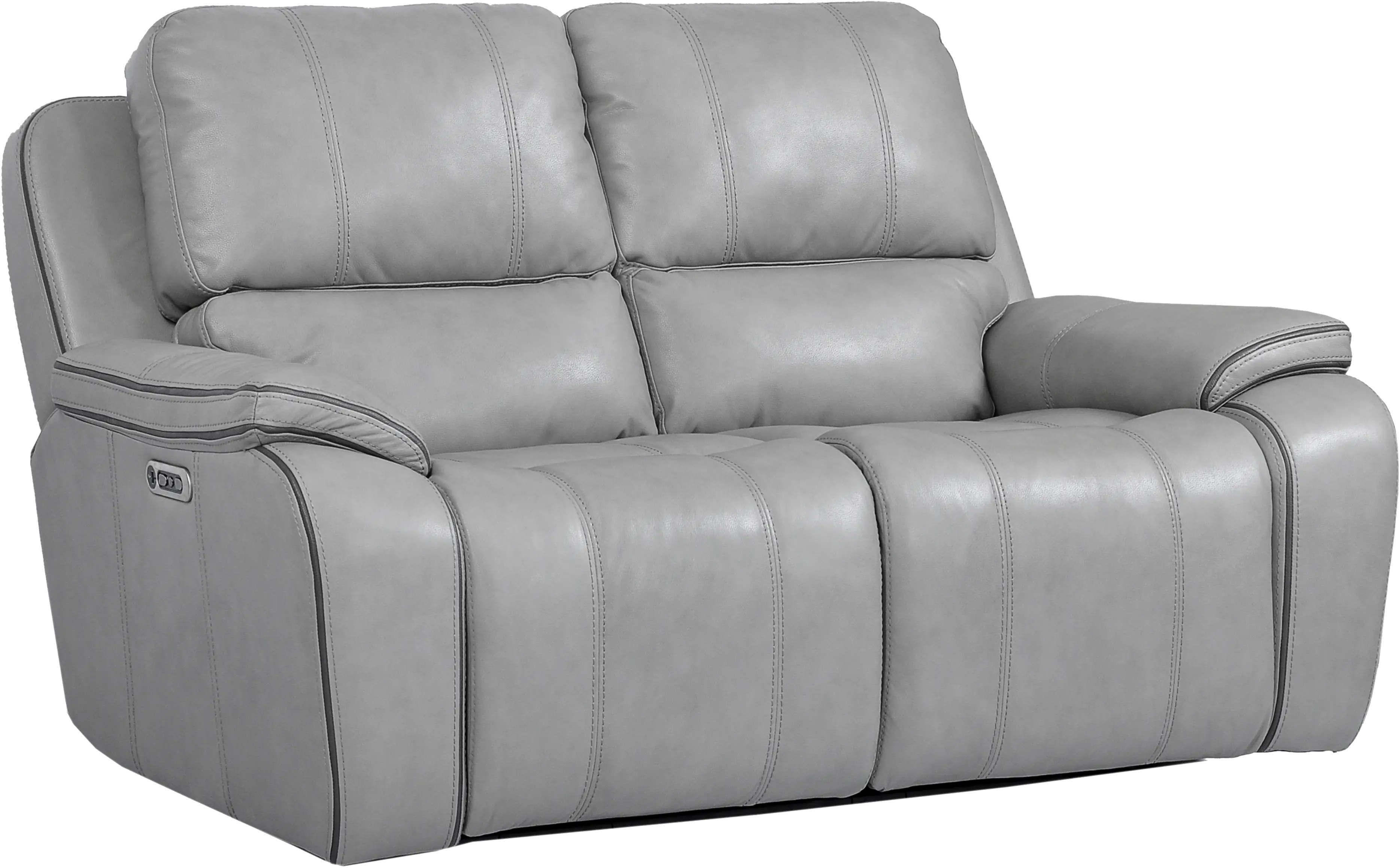 Harry Mist Light Gray Leather-Match Power Reclining Loveseat